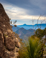 Fototapeta na wymiar panorama of mount maroon as seen from the trail to the summit; rocky mountain in mount barney national park, queensland, australia