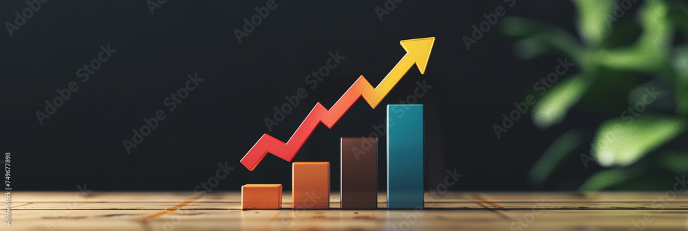 Poster hovering 3d graph showcasing investment growth ideal for presentations with a dynamic arrow indicati