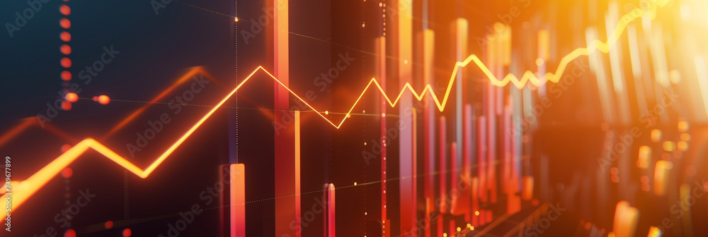 Poster hovering 3d graph showcasing investment growth ideal for presentations with a dynamic arrow indicati