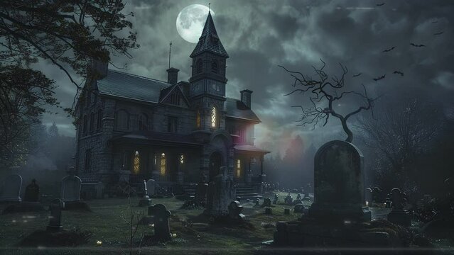 old church and old tomb with creepy horror atmosphere. animated background video