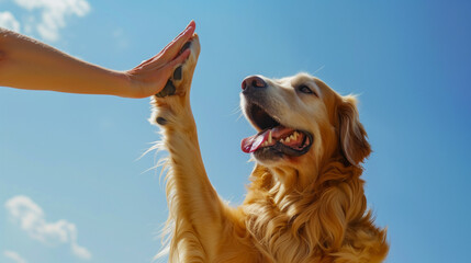Tender moment between human and dog, Friendship in nature, human-animal bond.