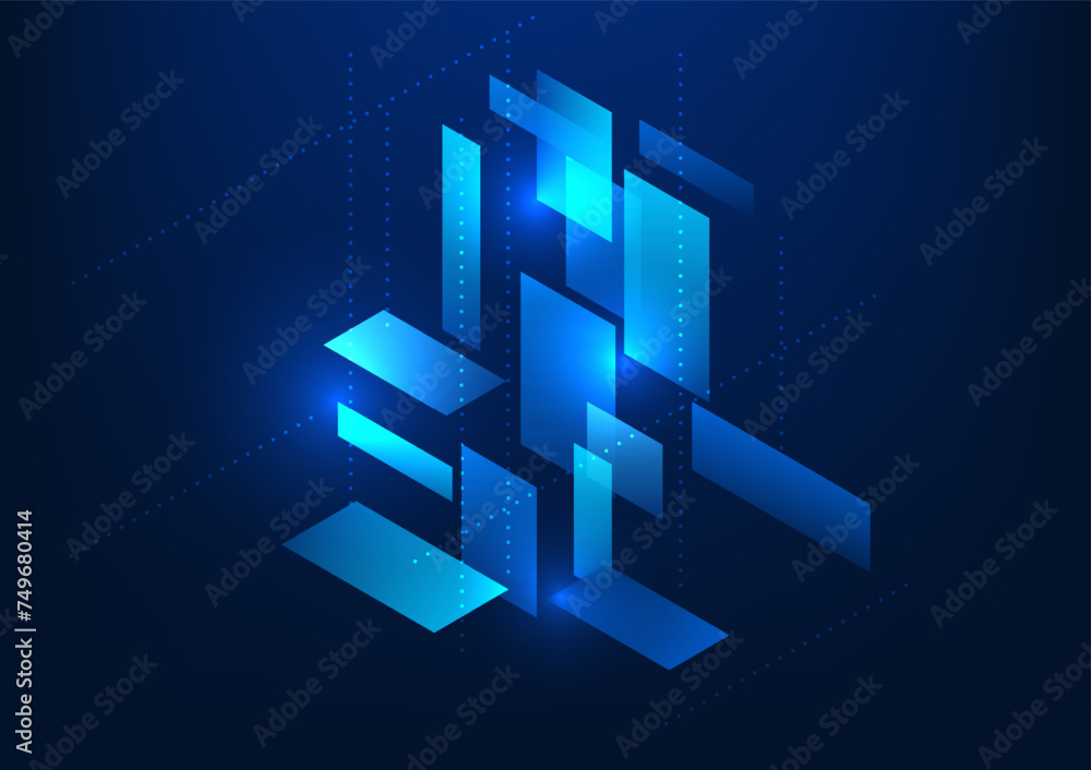 Aufkleber abstract background technology, geometric squares placed on top of each other at isometric angles ve