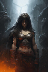 Fototapeta premium Athletic beautiful girl in a dark fantasy atmosphere. Mystical cover concept