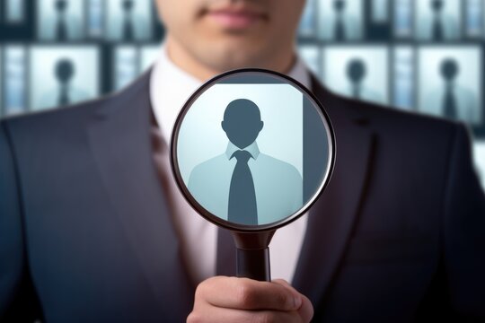 Hand holding magnifying glass over a selected candidate silhouette. Candidate Selection Through Magnifying Glass