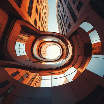 Abstract architecture with distorted perspectives. 