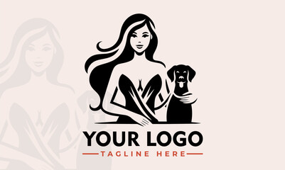 Woman and Dog vector logo design Vintage Mom Paw Girl logo vector for Dog Lover