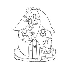 Coloring book page. Fairy tale house. Children's vector illustration.	