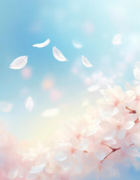 【縦写真】青空に舞う桜の花びら