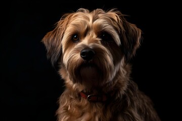 Naklejka na ściany i meble Cute photo of a dog in a studio shot on a dark isolated background