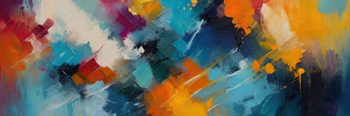 Abstract multicolor artwork, oil on canvas. Brush stroke and splash color. Contemporary painting. Modern poster for wall decoration