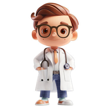3D character a man doctor holding tablet on Transparent Background