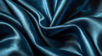 Obraz premium Shiny smooth wavy folds of blue grunge silk satin velvet material texture from Generative AI