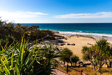 Fototapeta na wymiar panorama of froggy beach as seen from point danger cliffs; unique shore of gold coast, queensland, australia