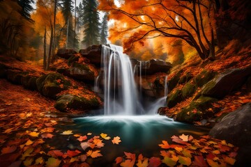 waterfall in autumn generated by AI technology