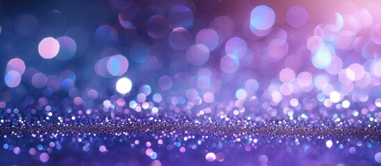 A defocused silver white and blue vintage lights create a mesmerizing effect on a glittery purple background, resulting in a blurry yet enchanting visual. - obrazy, fototapety, plakaty
