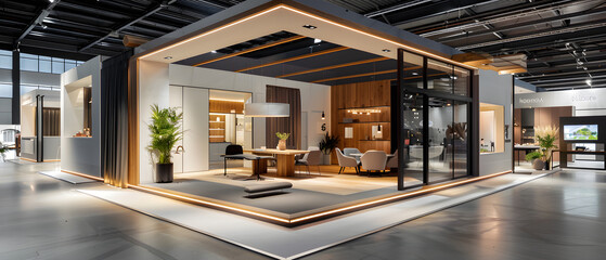 a modern office interior design with reception desk and meeting room