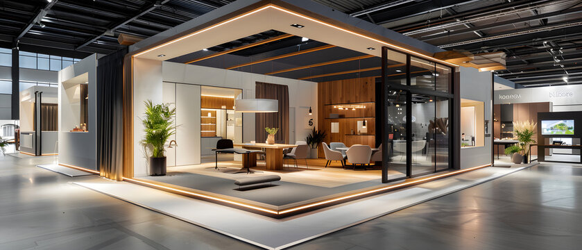 a modern office interior design with reception desk and meeting room