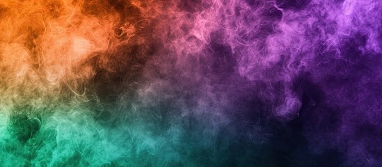 Obraz na płótnie Canvas A vibrant rainbow-colored cloud of smoke billows and swirls against a stark black background. The hues of violet, green, and orange merge seamlessly to create a striking visual display.