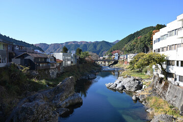 Fototapeta na wymiar 岐阜県　吉田川と郡上八幡の風景
