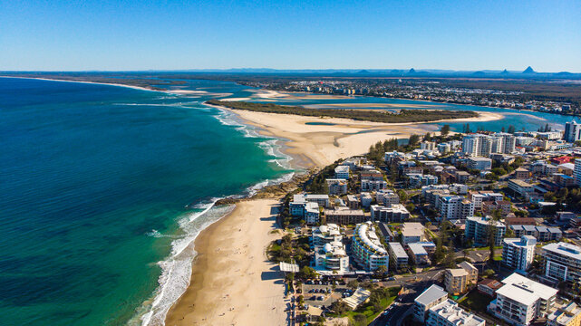aerial panorama of caloundra in south east queensland, australia; Pumicestone Passage in Sunshine Coast	