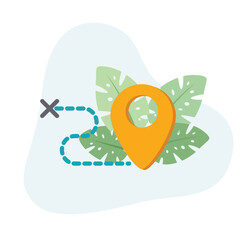 Trip flat vector Illustration Icon decorated with leaves for web use for trip, move, transport, relocate, direction, location tracking