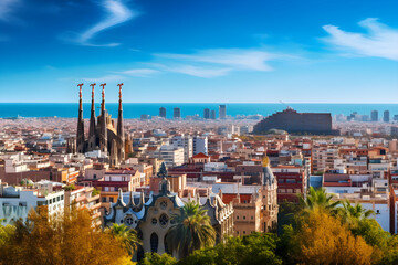 Fototapeta na wymiar Barcelona's Harmonious Blend of Historic Charm and Modern Vibe: Las Ramblas Street, Sagrada Familia and The Mediterranean Sea