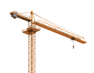 Construction Crane isolated or yellow tower crane isolated on transparency background.