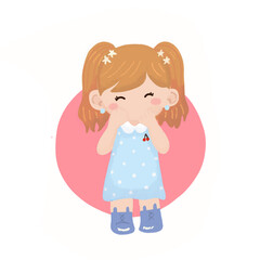 little girl cartoon character happyness. Chibi kawaii hand drawing style. Vector illustration of adorable cartoon mascot.