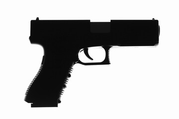 Gun type firearm silhouette on a white backing