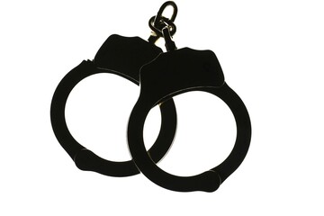 Simple Conceptual Image of dark Handcuffs on white Surface
