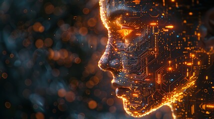 Visualize the abstract concept of artificial intelligence by incorporating futuristic elements, circuitry patterns, and ethereal lighting to represent the digital intelligence of AI
