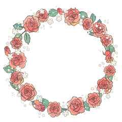 少女漫画風・アナログ手描きの薔薇の円形フレーム
