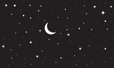 Obraz na płótnie Canvas The night sky is full of stars. Vector Sky Background. Seamless pattern with stars and moon.