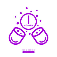 Vitamin I icon purple floating out of capsule Isolated on a white background. Form simple line. Design for use on web app mobile and print media. Vector.