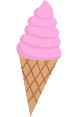 Vector illustration of strawberry ice cream in a waffle cone.