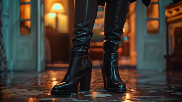 women&rsquo;s black leather knee high tall boots, fashion and footwear concept Generative AI