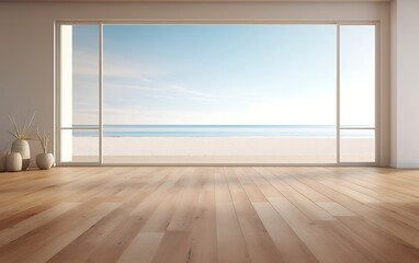 Fototapeta premium Empty room with sea view and blue sky