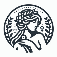 Venus Aphrodite goddess logo icon sticker illustration.