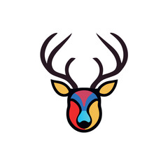 2d, flat, corporate logo, minimalistic logo 2 simple line, edgy,deer head 5 with blue, red, green and gold, white background --stylize 1000, vector illustration kawaii