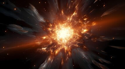 Fototapeta na wymiar Big explosion with fire and debris in space with Earth as background