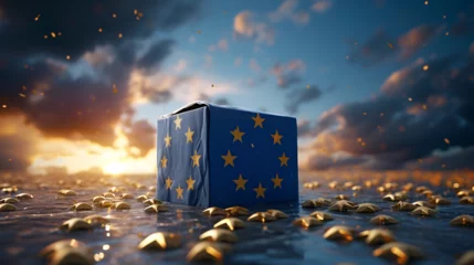 Foto op Plexiglas European Union elections concept image background , ballot box with EU flag. generative ai © Malaika