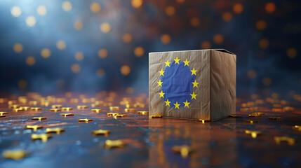 European Union elections concept image background , ballot box with EU flag. generative ai - obrazy, fototapety, plakaty