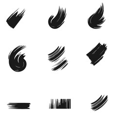 black and white brush marks vectors set isolated on white background 
