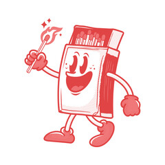 wooden matches vintage cartoon vector illustration, Design element for logo, poster, card, banner, emblem, t shirt. Vector illustration