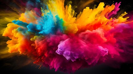 Fototapeta premium Explosion of colored powder, isolated on black background