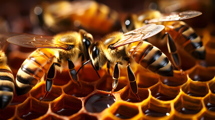Close-up photography of bees in hive