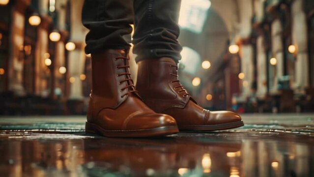 mens high end brown leather designer boots, fashion and footwear concept Generative AI