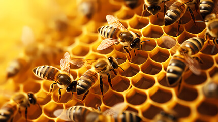 Close-up photography of bees in hive