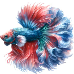 Colorful Siamese Fighting Fish Illustration with Floral Pattern and Water Swirls