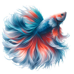 Colorful Siamese Fighting Fish Illustration with Floral Pattern and Water Swirls